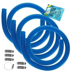 lot 161646 image: U.S. Pool Supply Above Ground Pool Hose Replacement 1.25 Diameter x 59 Long, 3 Pack - Blue Premium Pool Filter Pump Hoses Compatible with Intex 607, 637 Pumps, 330, 530, 1000GPH - 6 Metal Clamps