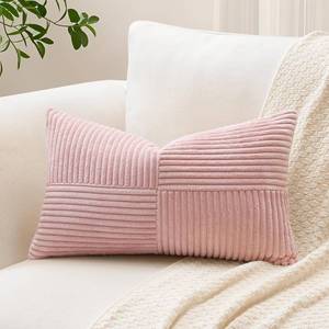 lot 161657 image: OTOSTAR Set of 1 Decorative Throw Pillow Cover Soft Corduroy Solid Lumbar Pillow Cases Farmhouse Boho Striped Cross Patchwork Textured Cushion Cover for Sofa Car Bed Living Room 12x20 Inch, Pink