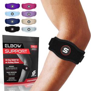 lot 161662 image: Sleeve Stars Tennis Elbow Brace for Women - Adjustable Tennis Elbow Strap, Golfers Elbow Brace for Men, Counterforce Brace for Tennis Elbow for Tendonitis Relief, Fits 9-23 (SingleBlack)
