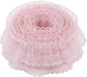lot 161663 image: 5 Yards Double Layer Ruffle Lace Trim, 1.7 inch Wide, Pink