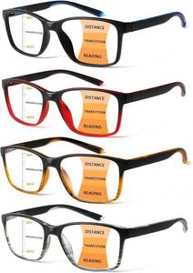 lot 161693 image: 4 Pack Progressive Multifocus Reading Glasses Blue Light Blocking Readers for Men Women with Spring Hinge