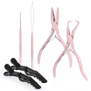 lot 261664 image: EHDIS Hair Extension Beading Tool Kit Stainless Steel Hair Extensions Micro link Bead Closer and Remover Pliers set, Beads Hair Pulling Hook & Micro Ring Loop Tool Set