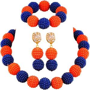 lot 261674 image: Nigerian Wedding African Beads Jewelry Set Women Simulated Pearl Necklace and Earrings