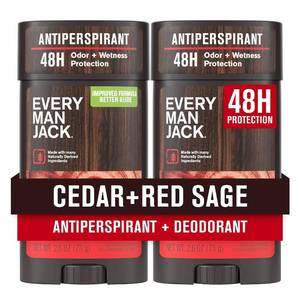 lot 261676 image: Every Man Jack Antiperspirant Deodorant for Men, Cedar Red Sage, 2pk