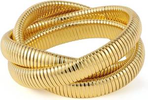 lot 261678 image: Emibele Gold Bangles Bracelet Set for Women, 18K Gold Plated Chunky Stainless Steel Non Tarnish Stretch Bracelet Stack, Flexible Wide Wristband Bangle Layered Snake Chain Bracelets