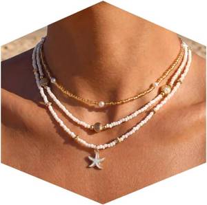 lot 261680 image: Nackiy Shell Starfish Necklace for Women, Boho Beach Vacation Jewelry