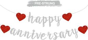 lot 261731 image: BEISHIDA Glitter Pre-Strung Silver Happy Anniversary Banner Decoration