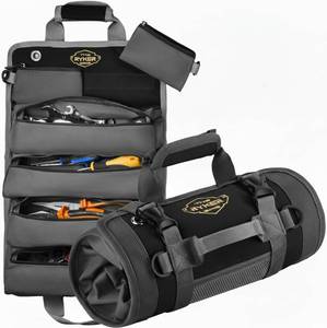 lot 261743 image: Ryker Heavy Duty Tool Roll Organizer wDetachable Pouches, Gift for Men