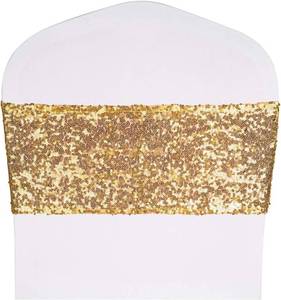 lot 361678 image: Light Gold Sequin Chair Sashes, Stretch Fit, Pack of 25