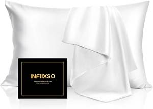 lot 361690 image: INFIIXSO Mulberry Silk Pillow Cases Standard Size with Zipper, White