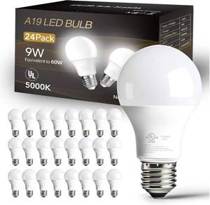 lot 361732 image: dalattin 24 Pack LED Bulbs Daylight White 5000K, 60 Watt Equivalent A19 Standard Bulbs, E26 Base, 800 LM, Efficient 9W Energy Saving, Non-Dimmable, 80 CRI, 120V, UL Listed, for Living Room, Office