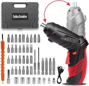 lot 361756 image: Cordless Power Screwdriver Electric Screwdriver Rechargeable Set, Battery Powered Screwdriver Kit Including 46pcs Bits, Pivoting Handle and LED Lights Small Drills Cordless (Red)