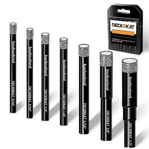 lot 361765 image: 7 Piece Diamond Drill Bits Set, Core Drill Bits for Hard Materials - Tiles Ceramics Glass Stones   Built in Coolant, Fast Dry Drilling - Sizes 316 14 516 38 12 - Round Shank, Storage Case