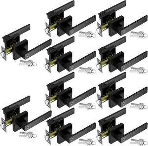 lot 351758 image: Retails for $170 Black Door Handle Set, 10-Pack Door Locks with Different Keys, Matte Black  Heavy Duty Zinc Door Knobs, Reversible for Left Right Handed Doors, Bathroom & Bedroom, Keyed Entry