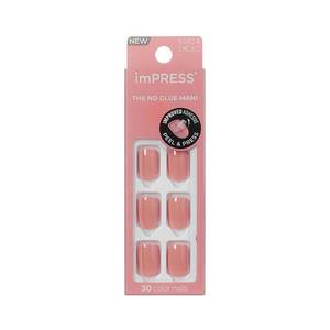 lot 29334 image: Kiss Impress No Glue Mani Press On Nails, Color, Your Magic, Pink, Short Size, Squoval Shape, Includes 30 nails, 1 mini file, 1 prep pad, Instruction Sheet, manicure stick - Retail $7