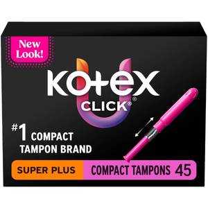 lot 29337 image: U by Kotex Click Compact Tampons, Super Plus, Unscented, 45 Count - Retail $11