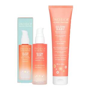 lot 29368 image: Pacifica Beauty Glow Baby VitaGlow Face Lotion and Brightening Face Wash Set, Skincare, Vitamin C and E, AHA, Exfoliator, Cleanser, Hydrating, Moisturizer, Vegan, 1.7 fl oz and 5 fl oz (Set of 2) - Retail $24