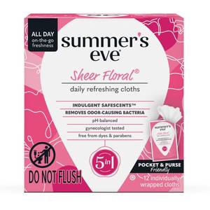 lot 29374 image: Summers Eve Refreshing Feminine Wipes, Sheer Floral, 12 Count - Retail $2