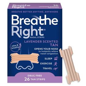 lot 29381 image: Breathe Right Lavender Scented Drug-Free Nasal Strips for Congestion Relief - 25ct - Retail $18