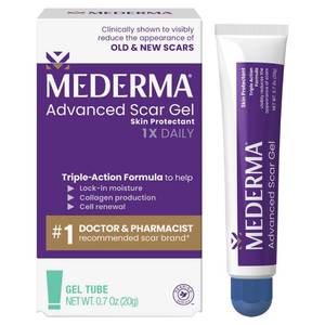 lot 29385 image: Mederma Advanced Scar Gel, Cepalin Scar Treatment, Old and New Scars, 20g - Retail $16