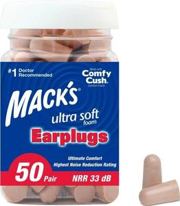 lot 29421 image: Macks Ultra Soft Foam Earplugs, 50 Pair - 33dB Highest NRR  Made in USA - Retail $10
