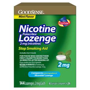 lot 29449 image: GoodSense Nicotine Polacrilex Lozenges 2 mg, Mint Flavor, 144 Count - Retail $60