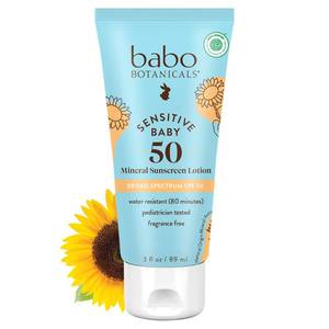 lot 29456 image: Babo Botanicals Sensitive Baby Mineral Sunscreen Lotion SPF50 - Natural Zinc Oxide - Face & Body - Fragrance-Free - Water-Resistant - EWG Verified - Vegan - Extra Sensitive Skin - For Babies & Kids - Retail $19