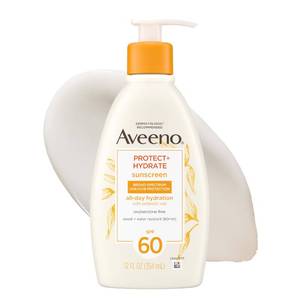 lot 29469 image: Aveeno Protect  Hydrate Sunscreen Lotion, SPF 60, 12 fl. oz - Retail $25