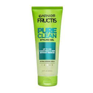 lot 29476 image: Garnier Fructis Pure Clean Styling Hair Gel, Extra Strong Hold for Up to 24HRs, Non-Flaking, Non-Sticky Formula with Aloe Extract, Made for All Hair Types, 6.8 fl oz (Packaging May Vary) - Retail $4