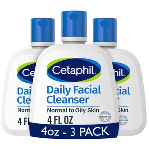 lot 29477 image: Cetaphil Daily Facial Cleanser, Oily & Combination Skin, 4oz, 3ct - Retail $15