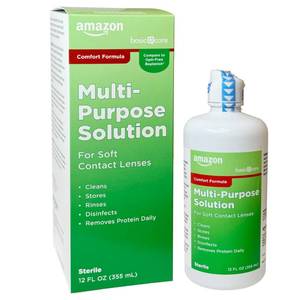 lot 29491 image: Amazon Basic Care Multi-Purpose Contacts Solution - Comfort Formula, Cleans and Disinfects Soft Contact Lenses, 12 fl oz (1-Pack) - Retail $8