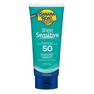 lot 29492 image: Banana Boat Sheer Sensitive Sunscreen Lotion SPF 50, 6 Fl Oz - Retail $9