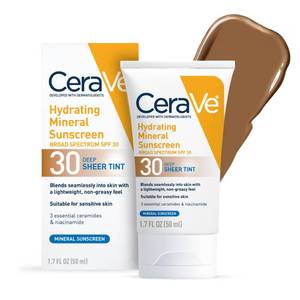 lot 29523 image: CeraVe Tinted Sunscreen for Face, Mineral SPF 30 Moisturizer, Deep, 1.7oz - Retail $14