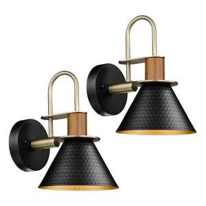 lot 29535 image: Modern Wall Sconces Set of Two, HWH Industrial Sconce Wall Lighting Indoor Wall Lamp, 1-Light Barn Vanity Light, Hammered Metal Shade, Black and Gold Finish, 5HZG74B-2 BKBG - Retail $90