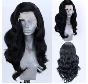 lot 29539 image: Black Long Wavy Hair Synthetic Lace Front Wigs Glueless Natural Hairline Heat Resistant Fiber Hair Free Part Lace Wigs for Women Cosplay Daily Wig - Retail $36