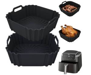 lot 29540 image: Silicone Air Fryer Liners 2 Pack, Reusable Silicone Air fryer basket liners - Retail $15