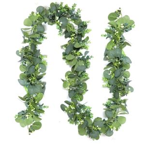 lot 29545 image: Artificial Eucalyptus Garland, 5.9FT Greenery Garland Vines Decoration, Faux Silver Dollar Eucalyptus Leaves for Table Home Wedding Mantle Party Indoor Decor - Retail $13