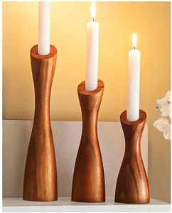 lot 29553 image: wooden taper candle holders - wood taper candle holders for Table Centerpiece - wood candlestick holders (9, 8, 6) - wooden candlestick holder for 78 candle stick candlesticks holders woods - Retail $20