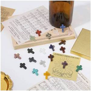 lot 29557 image: Cross Crystal Pocket Crosses in BulksNatural Crystal Wall Cross Charm Worry Stones 20PCS Palm Stone Crosses for Craft Easter Decor Gifts - Retail $13