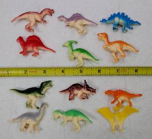 lot 29558 image: 12 Pcs Mini Dinosaur Animals Figures Toys, Realistic Dinosaur Playset Figurines Cake Topper Toy Set Christmas Birthday Easter Egg Gift Party Supplies for Kids Toddlers - Retail $9
