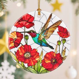 lot 29567 image: Ceramic-Style Christmas Tree Decorations, Christmas Ornaments, Double-Sided Printed Ornament Keepsakes, Holiday Decor. Xmas Gifts, Gifts for Hummingbird Lovers - Hummingbird-Themed - Retail $8