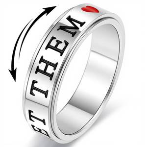 lot 29569 image: Fidget Toys Adults Anxiety Ring for Women Fidget Spinner Cute Let Them Symbol Thumb Ring Stainless Steel Gold Silver Black Size 7 (Silver-LET Them & Heart, 7) - Retail $9