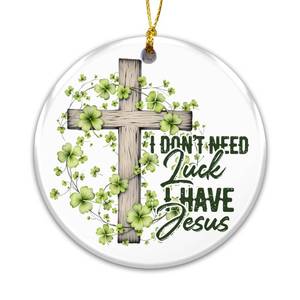 lot 29580 image: Irish Shamrock Cross Ornament 2025�� I Don��t Need Luck I Have Jesus St. Patrick��s Day Faith Ornament, Religious Shamrock Tree Decoration, 2 Pack - Retail $16
