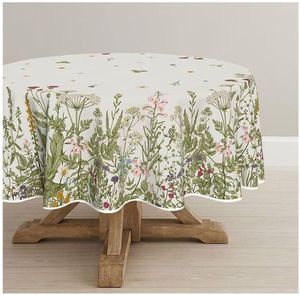 lot 29590 image: Spring Summer Tablecloth 60 x 60 Inch Round Wild Flowers FloralFall Washable Table Cover for Party Picnic Dinner Decor - Retail $15