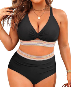lot 156 image: Womens Two-Piece Swimsuit Black with Patterned Waistband small  - Retail $0