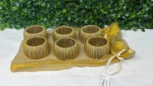 lot 169 image: Huge lot of Set of 6 Gold Beaded Napkin Rings with Mesh Pouch - Retail $0