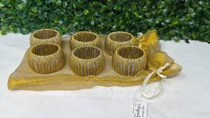 lot 170 image: Huge lot of Gold Mesh Napkin Rings Set 6 Pieces with Leaf-Shaped Holder - Retail $0