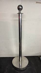 lot 190 image: Chrome Finish Stanchion Post with Sphere Top and Round Base - Retail $0