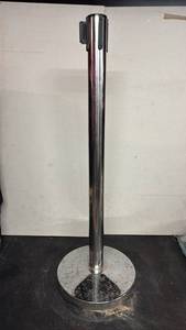 lot 192 image: Stanchion Post with Round Base Black and Chrome - Retail $0