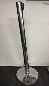 lot 193 image: Chrome Finish Retractable Belt Stanchion Post with Round Base - Retail $0